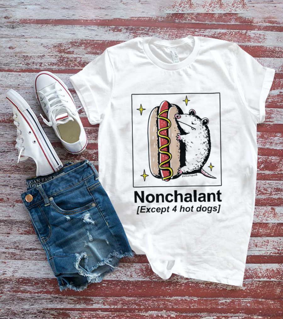 Mouse Hugging Hot Dog Nonchalant Except 4 Hot Dogs T-Shirt