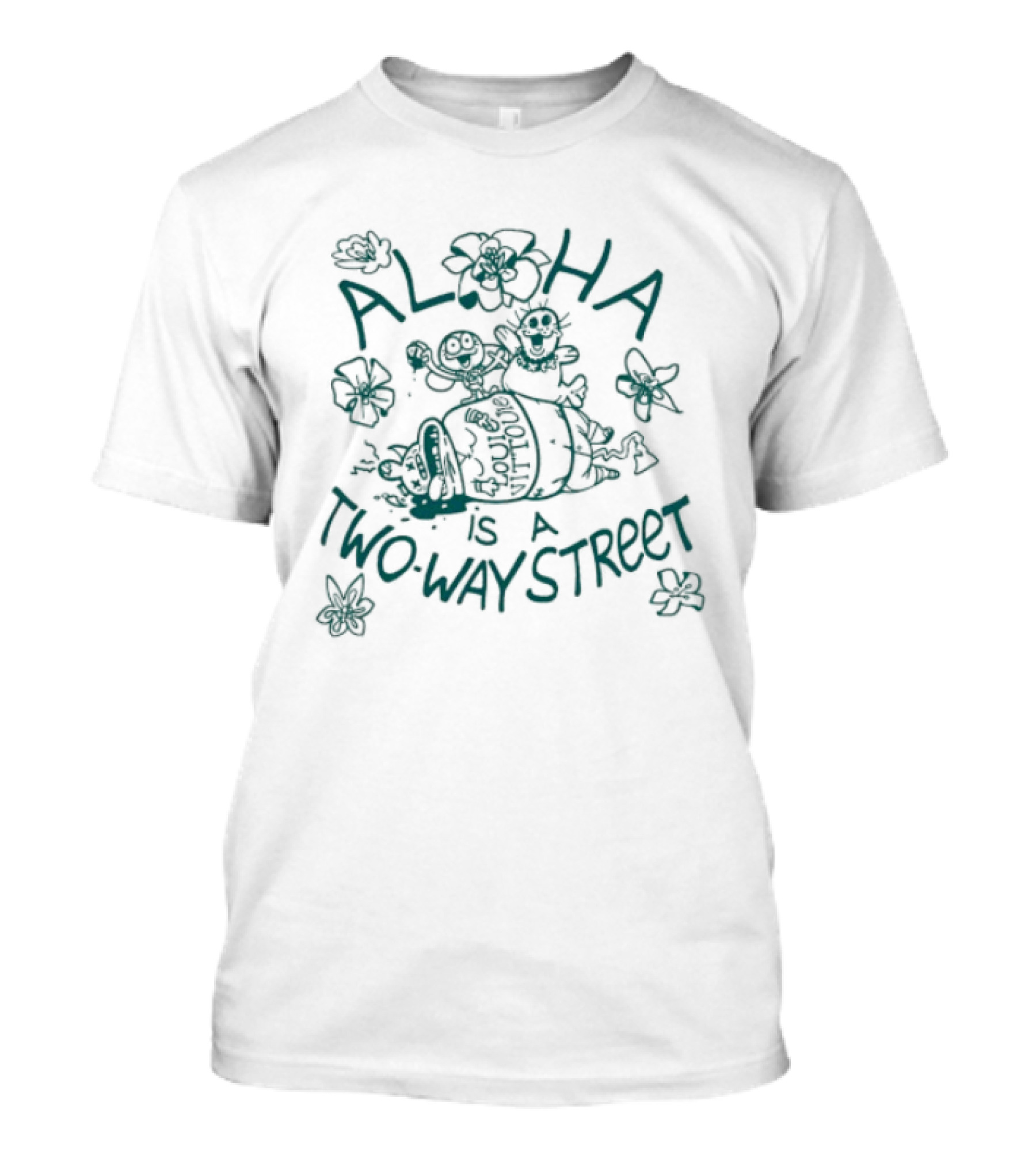 Aloha Is A Two Way Street Floral Turtle Illustration Hawaiiana T-Shirt