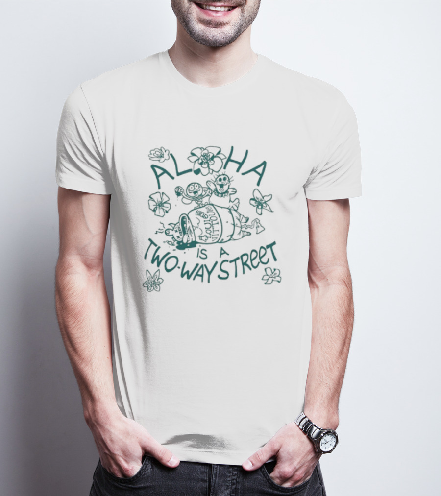 Aloha Is A Two Way Street Floral Turtle Illustration Hawaiiana T-Shirt