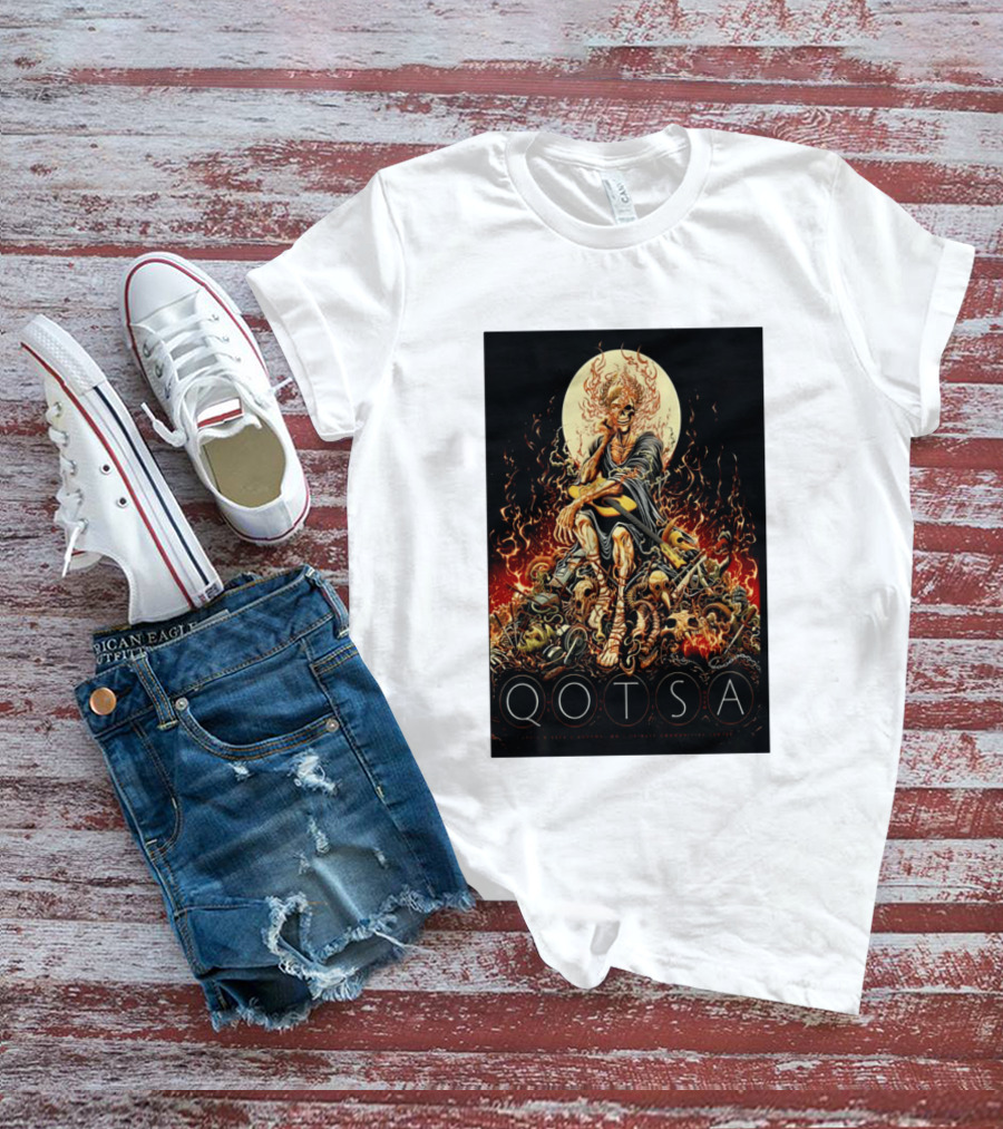 QOTSA April 8 2024 Calgary Communities Centre Flaming Skeleton Throne T-Shirt
