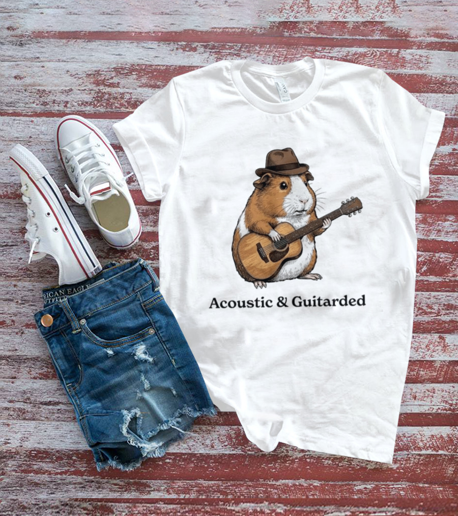 Guinea Pig With Guitar And Hat Acoustic Guitarded T-Shirt