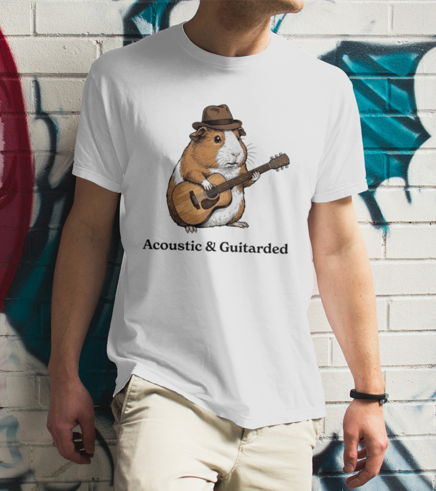 Guinea Pig With Guitar And Hat Acoustic Guitarded T-Shirt
