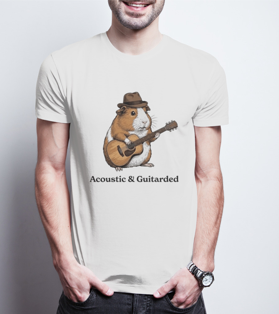 Guinea Pig With Guitar And Hat Acoustic Guitarded T-Shirt