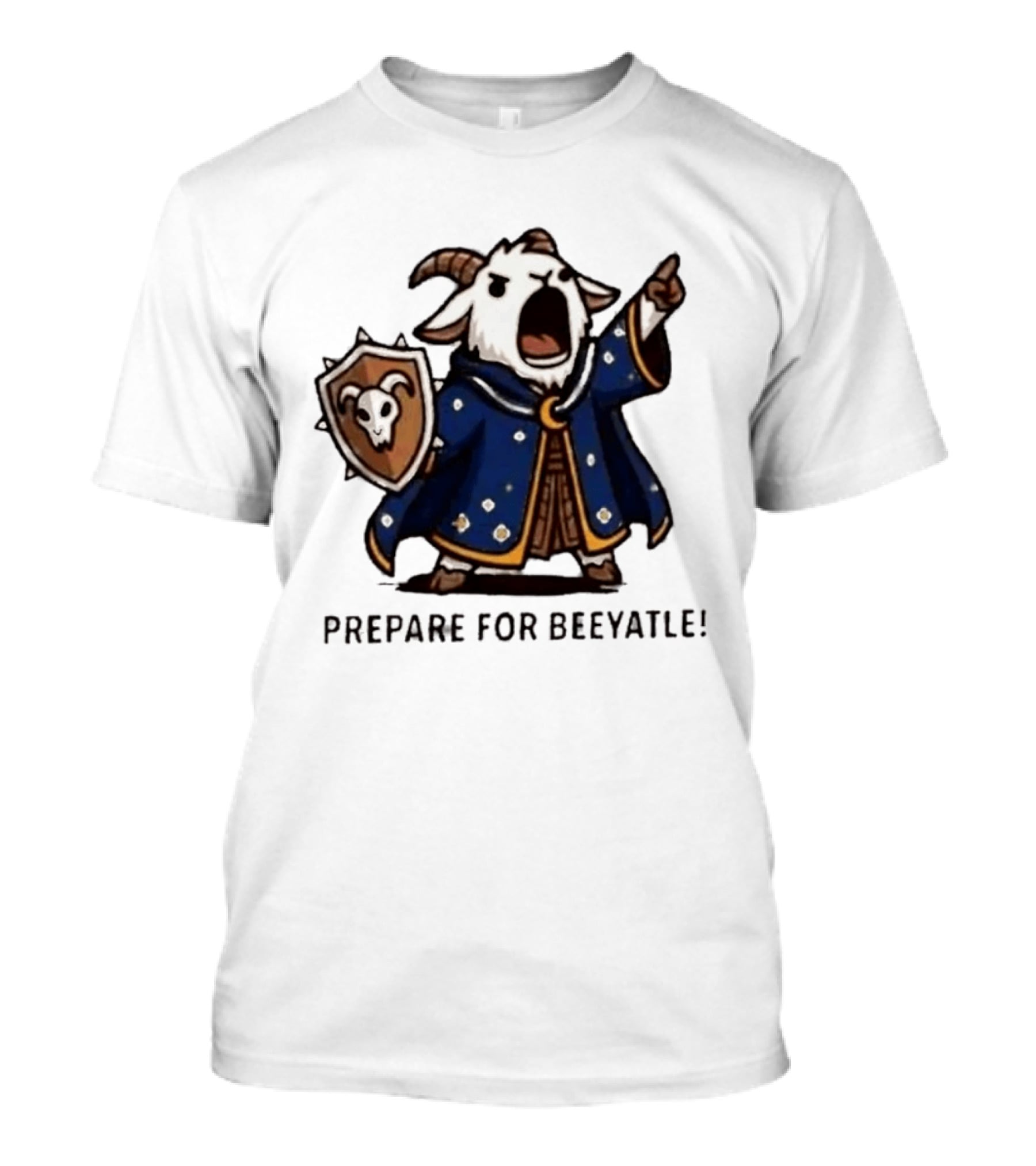 Wizard Goat Prepare For Beeyatle Fantasy Battle Mage Cloak Shield T-Shirt