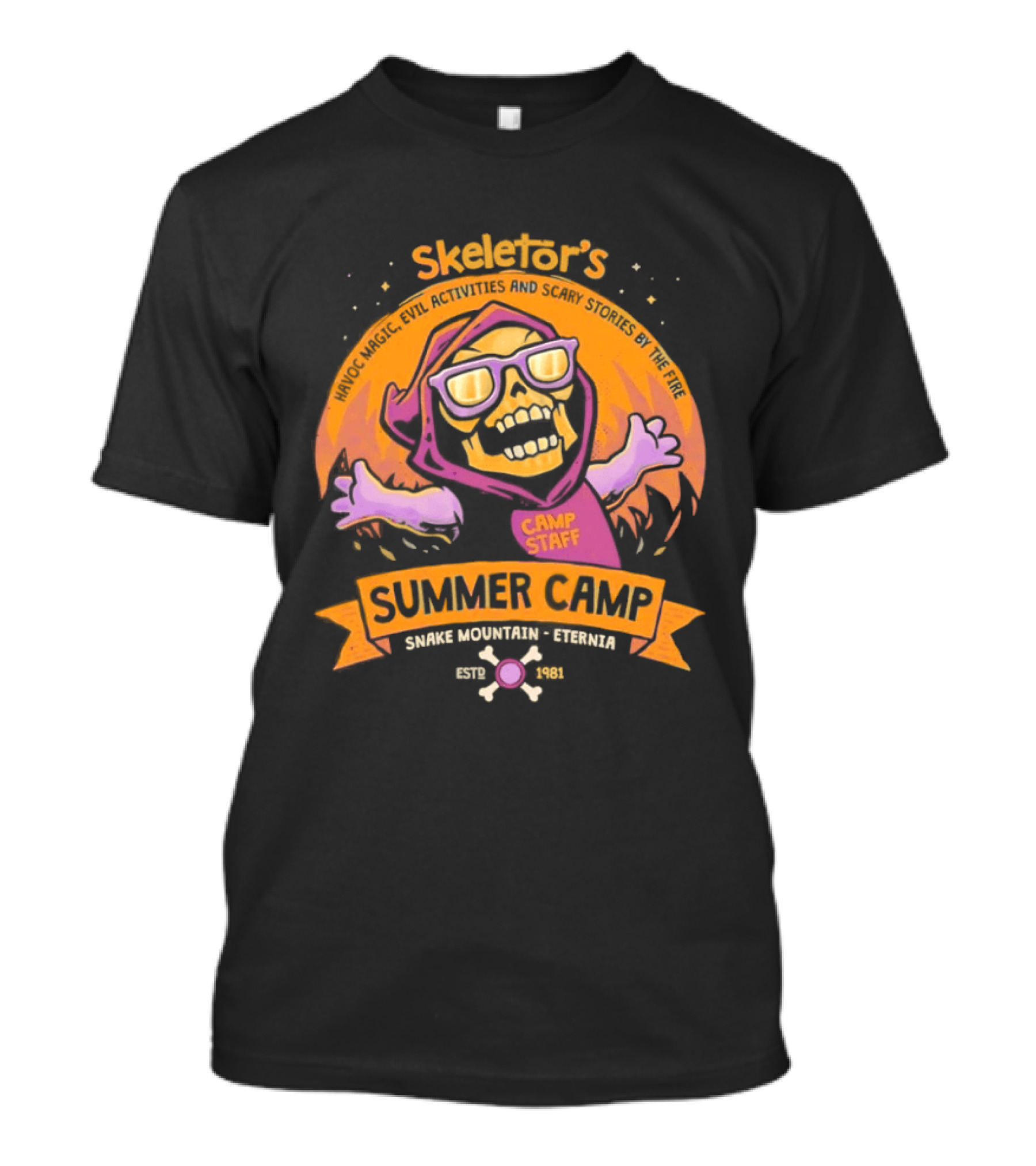 Skeletor's Summer Camp Havoc Magic Evil Activities Scary Stories Snake Mountain Eternia Estd 1981 T-Shirt