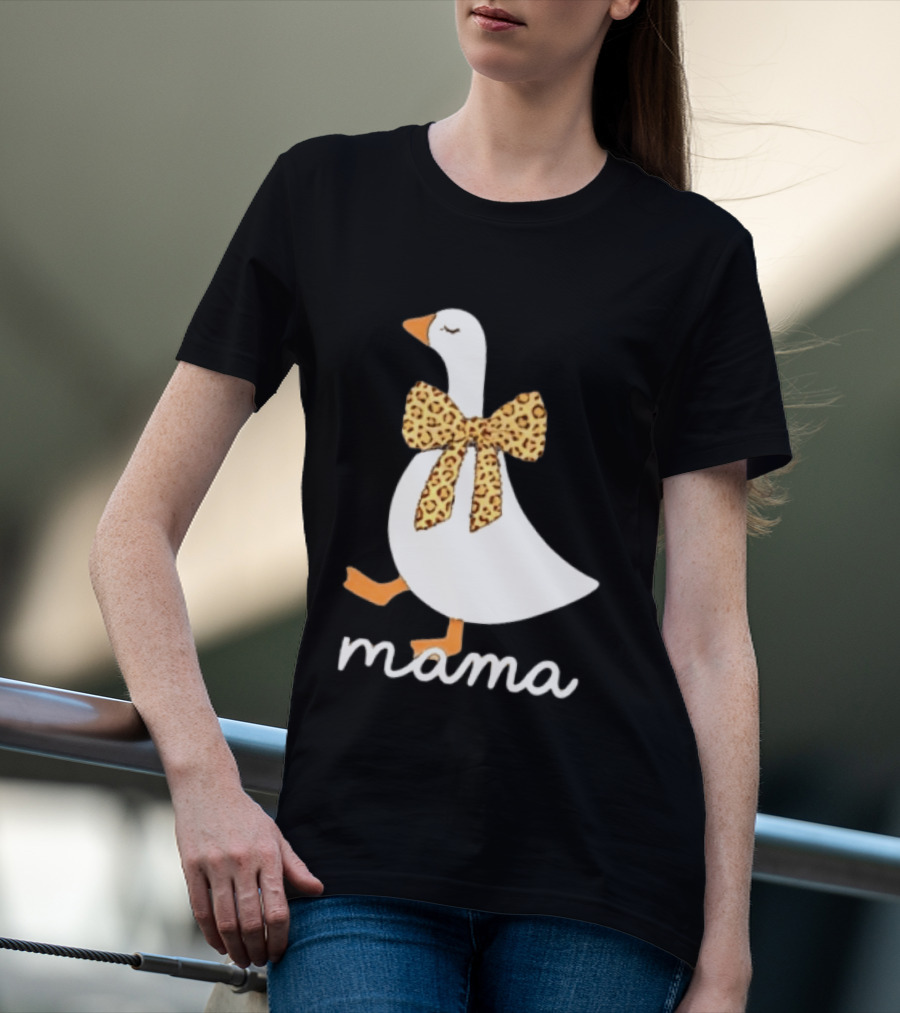 Leopard Bow Goose Mama Cute Animal Print T-Shirt
