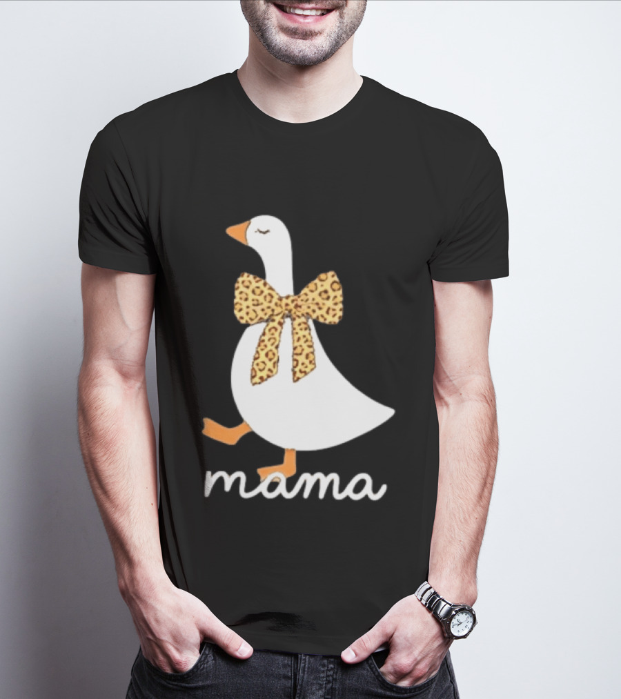 Leopard Bow Goose Mama Cute Animal Print T-Shirt