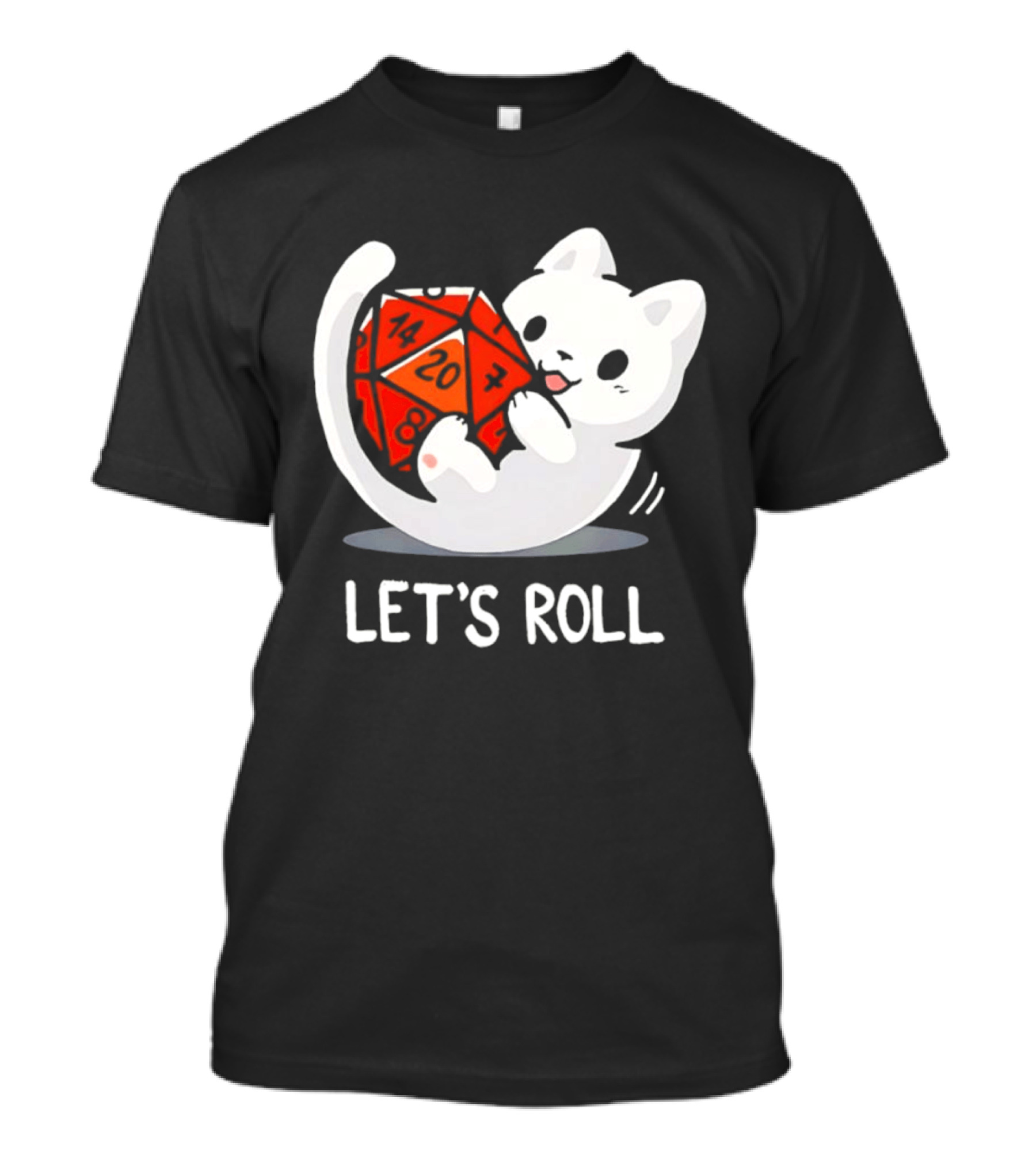 Let's Roll Cat Holding 20 Sided Die Dungeons And Dragons T-Shirt