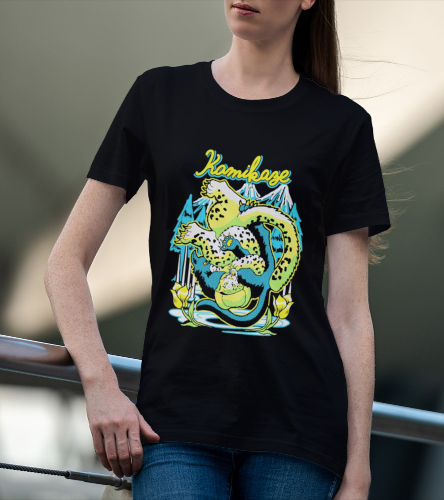 Kamikaze Dragon With Mountain And Lotus T-Shirt