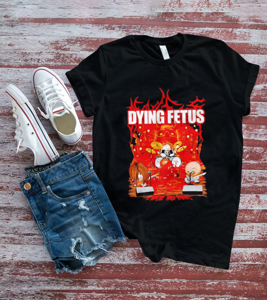 Dying Fetus Cartoon Band Rocking Out In Red Scene T-Shirt