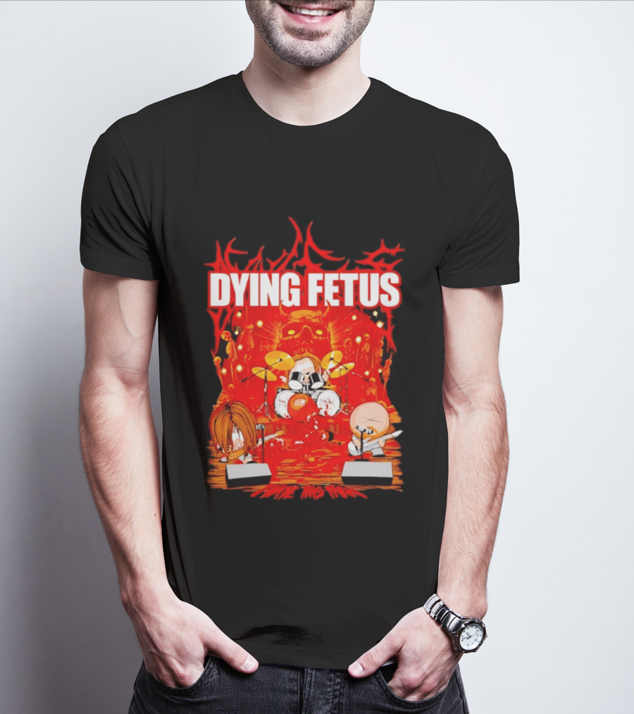 Dying Fetus Cartoon Band Rocking Out In Red Scene T-Shirt