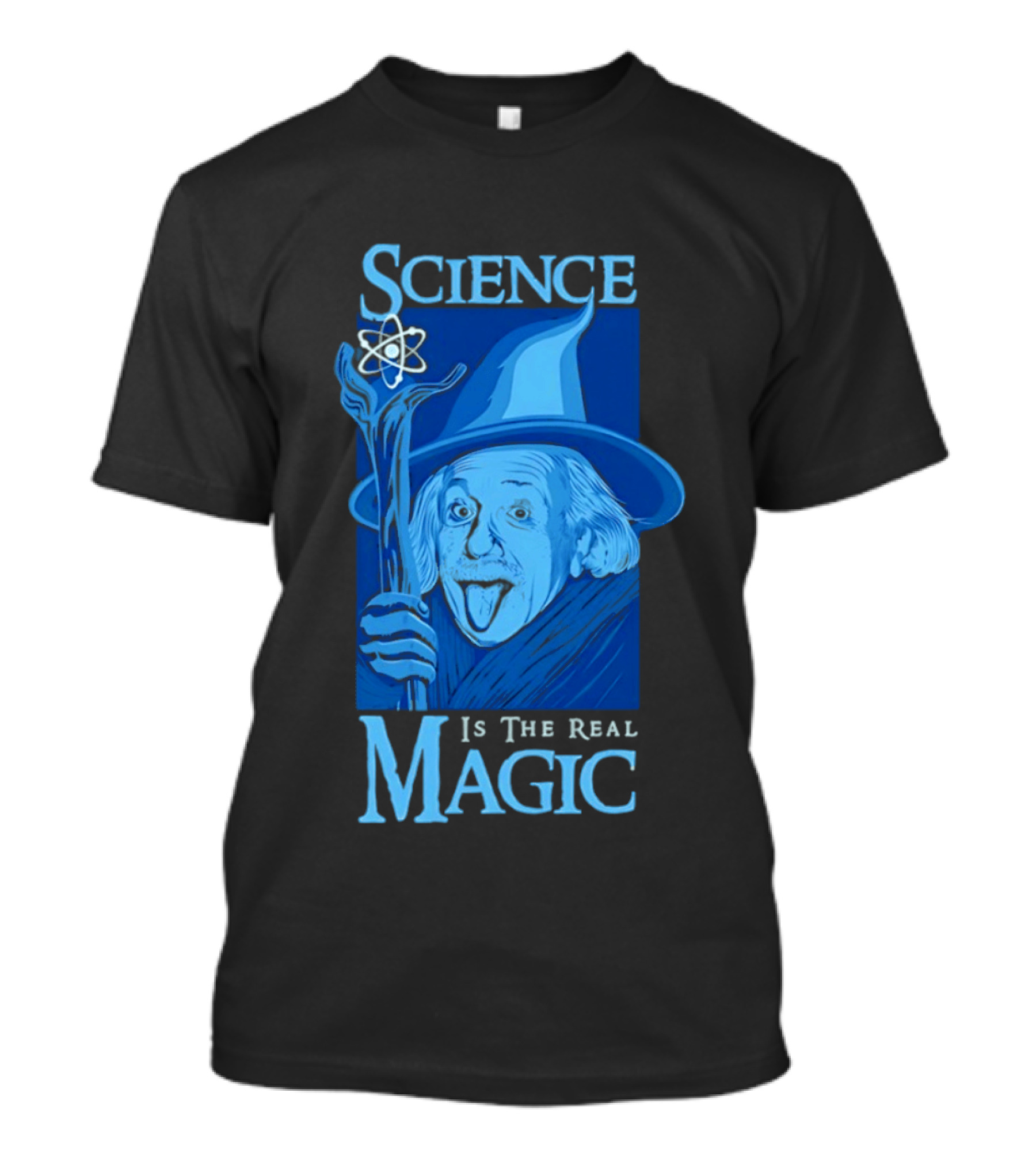 Science Is The Real Magic Einstein Wizard Motif T-Shirt