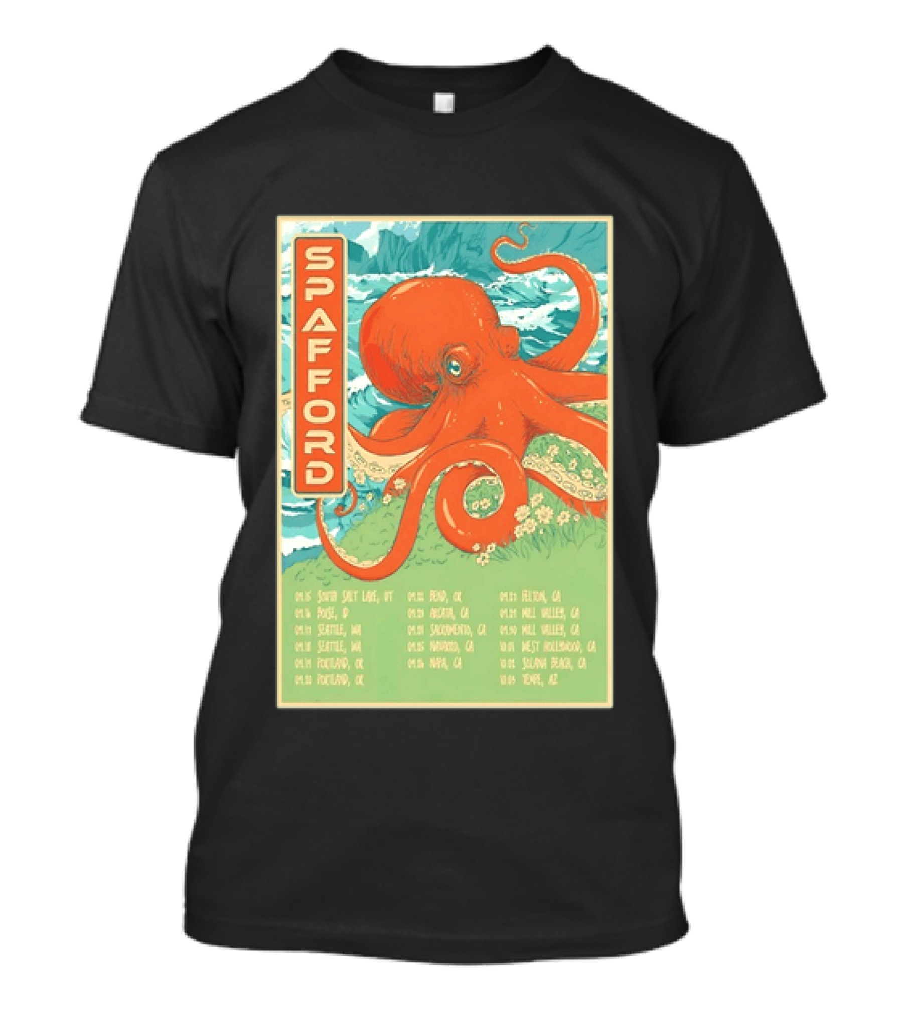 Spafford Fall Tour 2026 Octopus Illustration With Cities And Dates T-Shirt