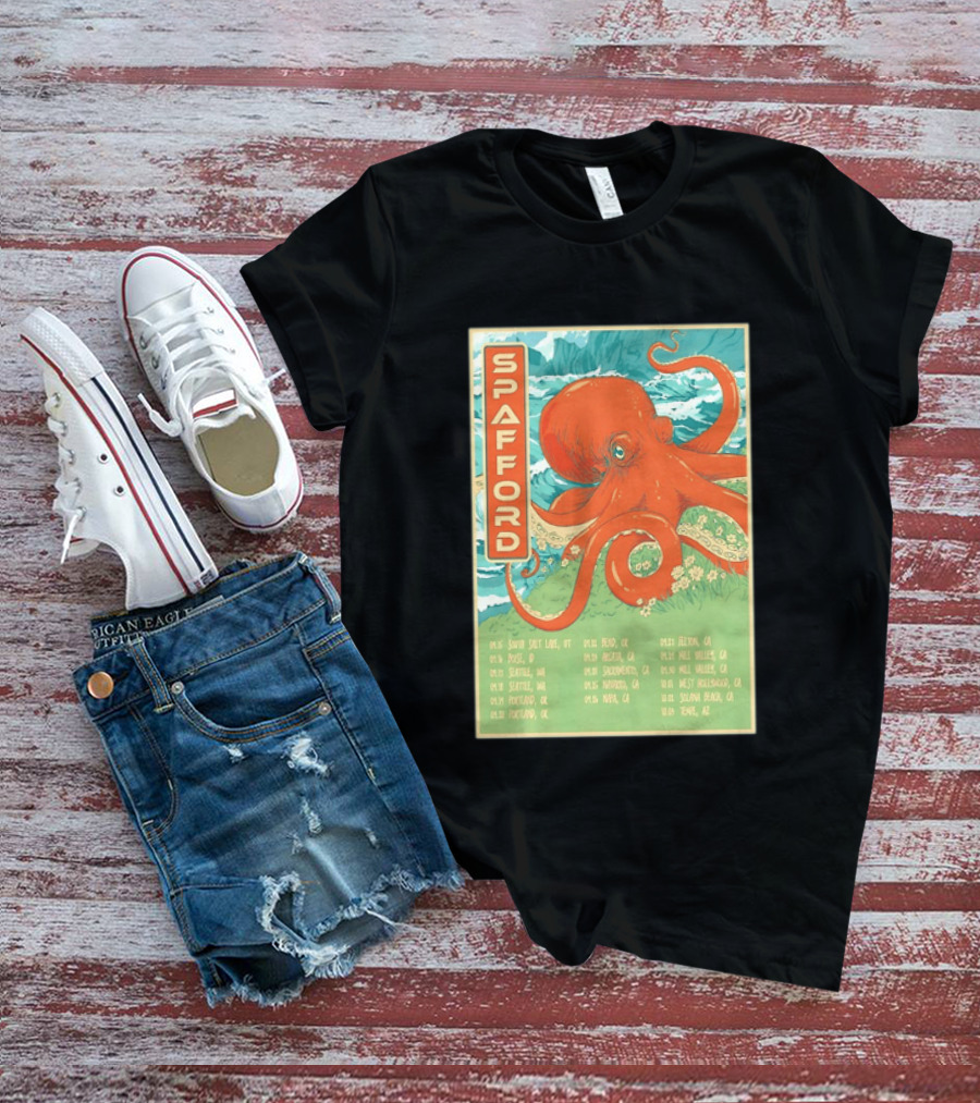 Spafford Fall Tour 2026 Octopus Illustration With Cities And Dates T-Shirt