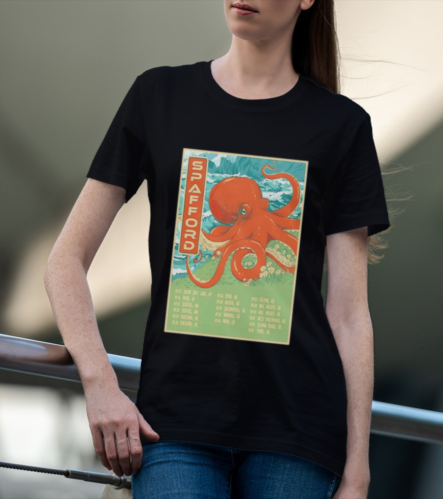 Spafford Fall Tour 2026 Octopus Illustration With Cities And Dates T-Shirt