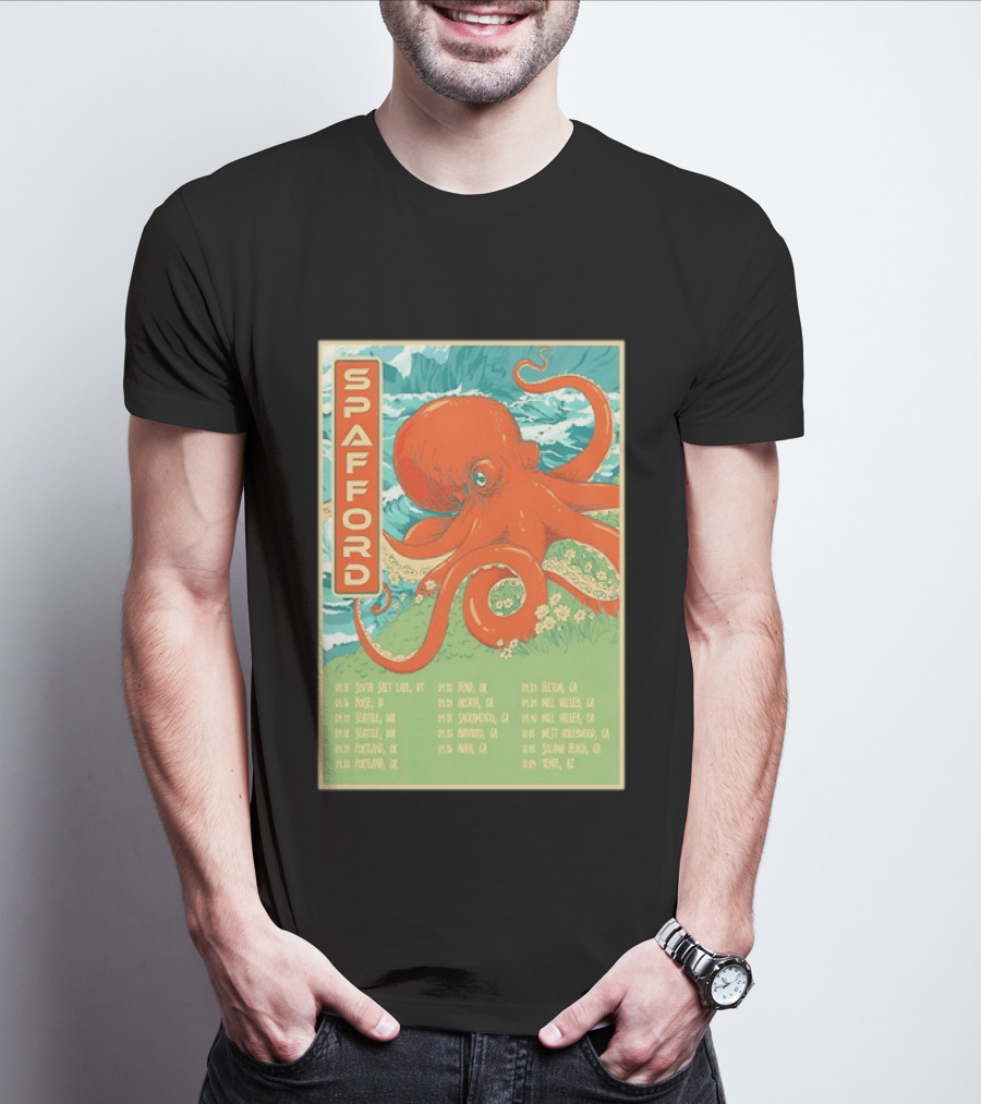 Spafford Fall Tour 2026 Octopus Illustration With Cities And Dates T-Shirt