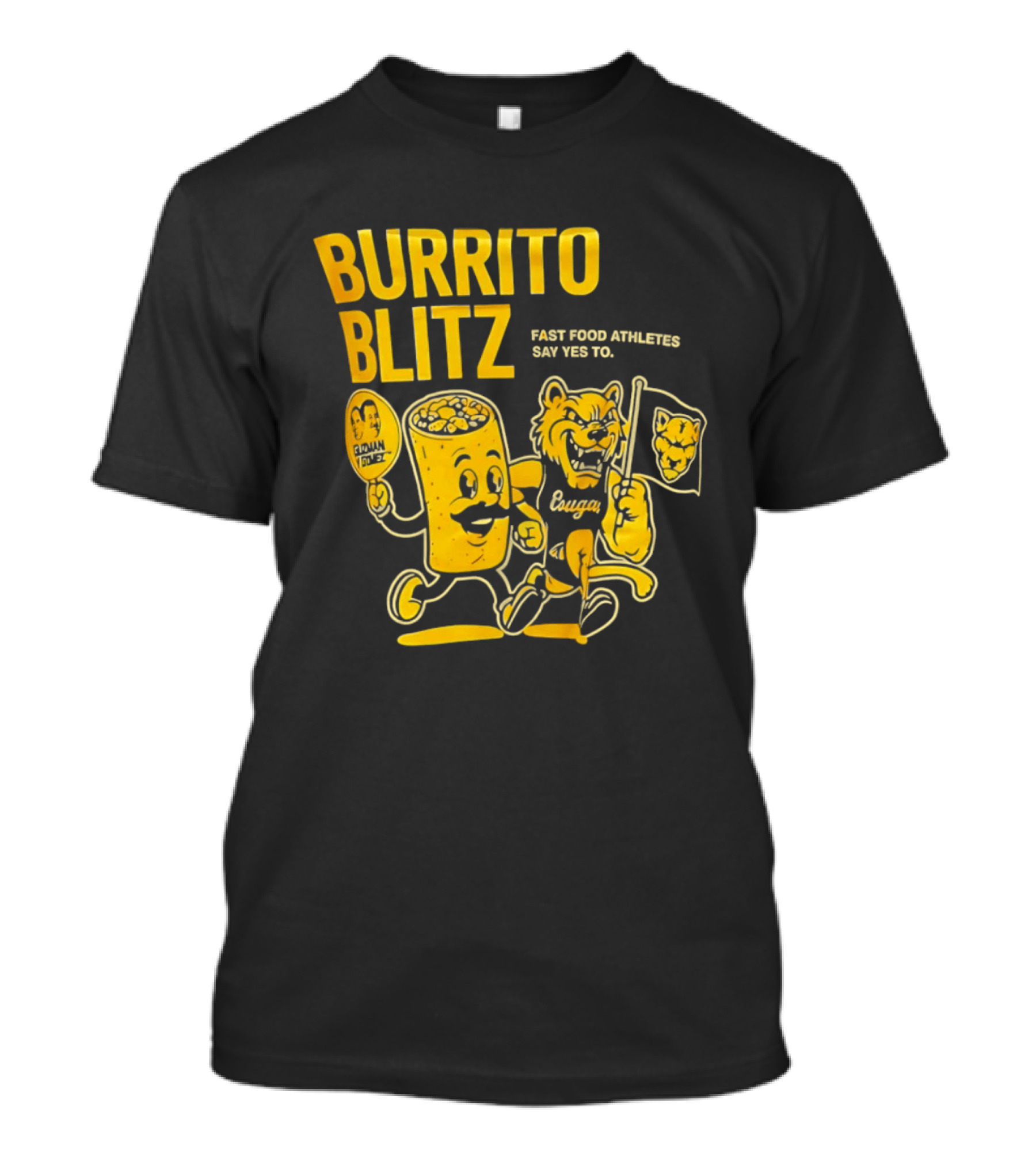 Burrito Blitz Fast Food Athletes Say Yes To Playful Mascot Race T-Shirt
