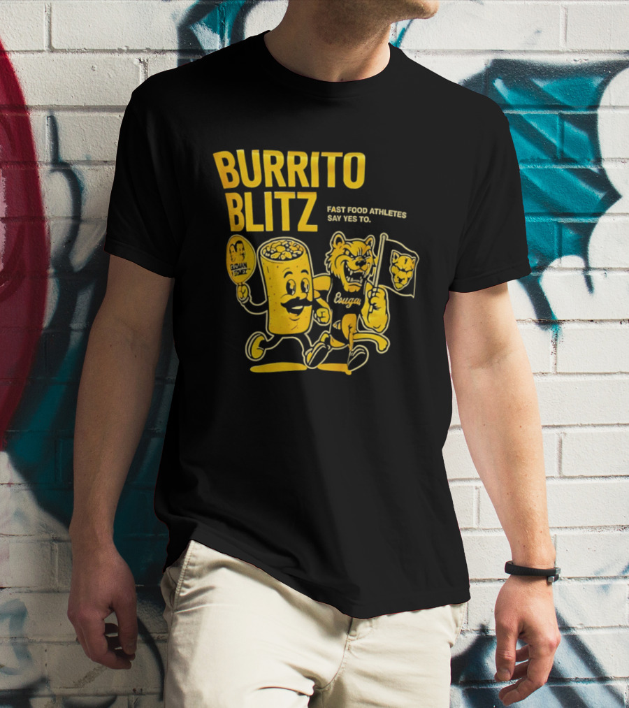 Burrito Blitz Fast Food Athletes Say Yes To Playful Mascot Race T-Shirt