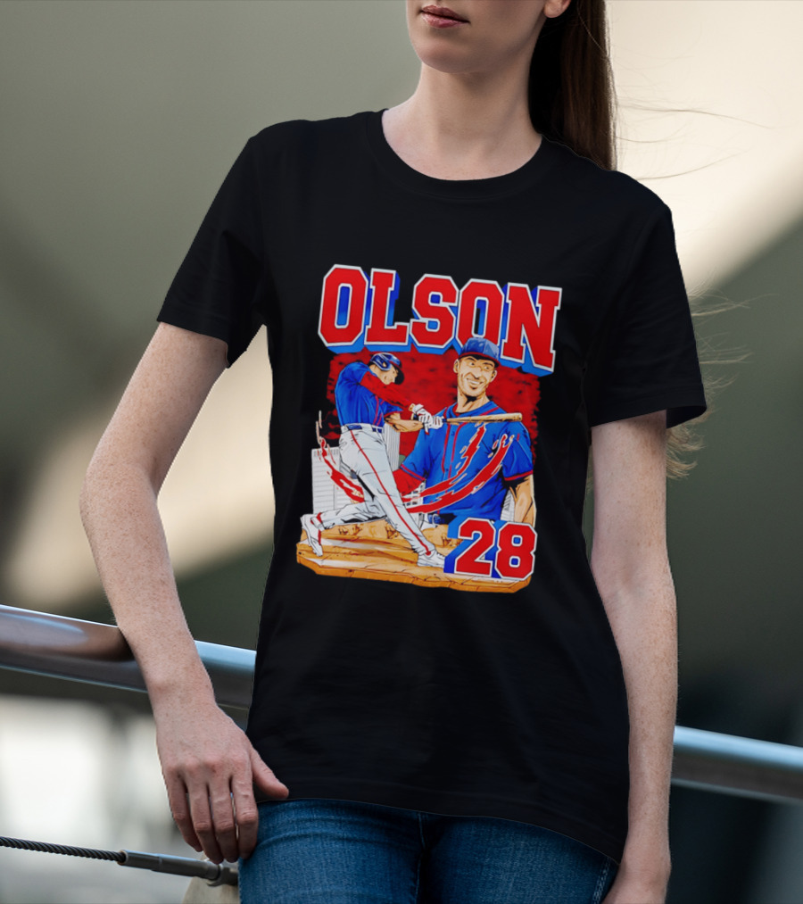 Olson 28 Baseball Player Blue And Red Hand Drawn T-Shirt