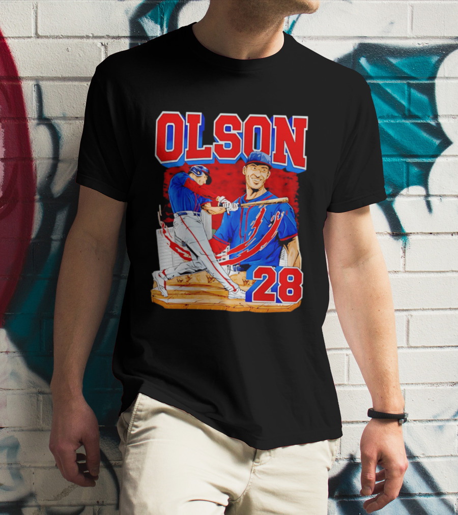 Olson 28 Baseball Player Blue And Red Hand Drawn T-Shirt