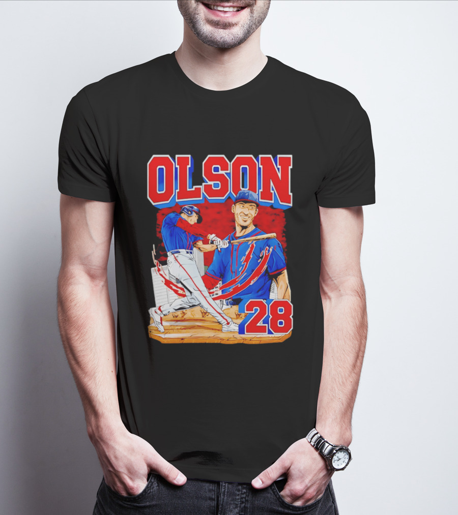 Olson 28 Baseball Player Blue And Red Hand Drawn T-Shirt