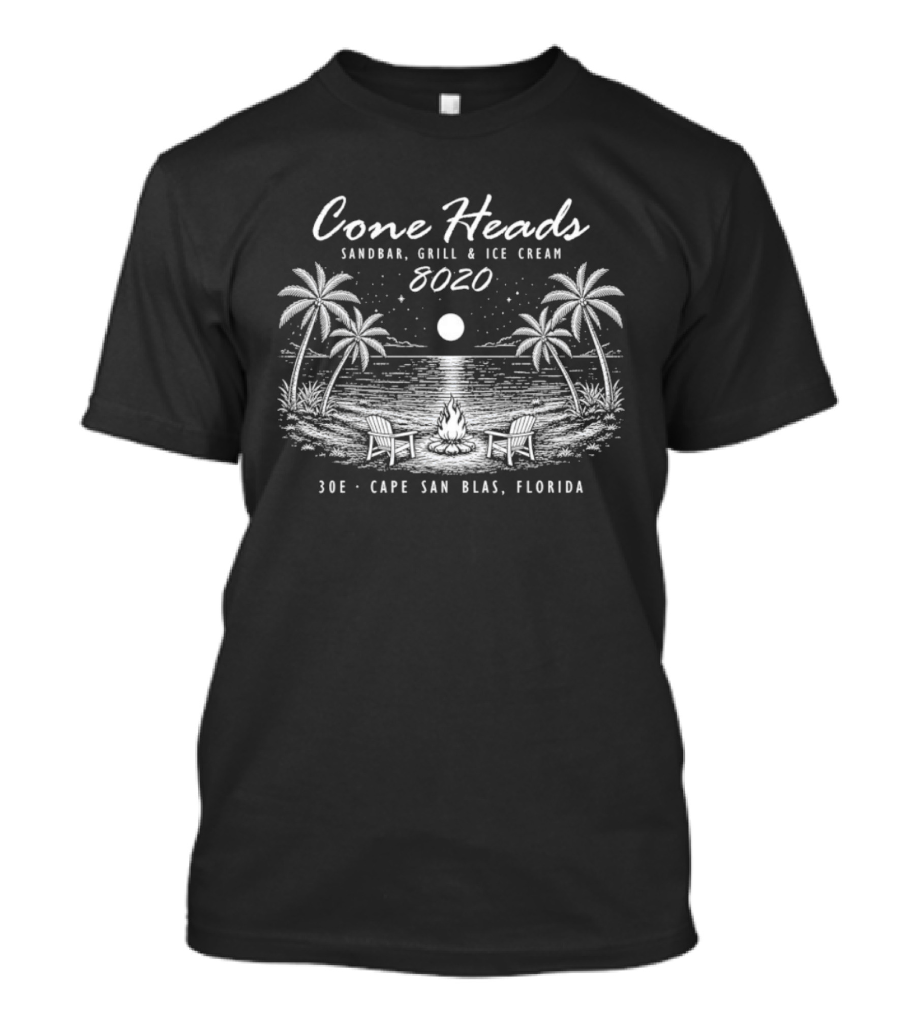 Cone Heads Sandbar Grill And Ice Cream 8020 30e Cape San Blas Florida Palms And Ocean Scene T-Shirt