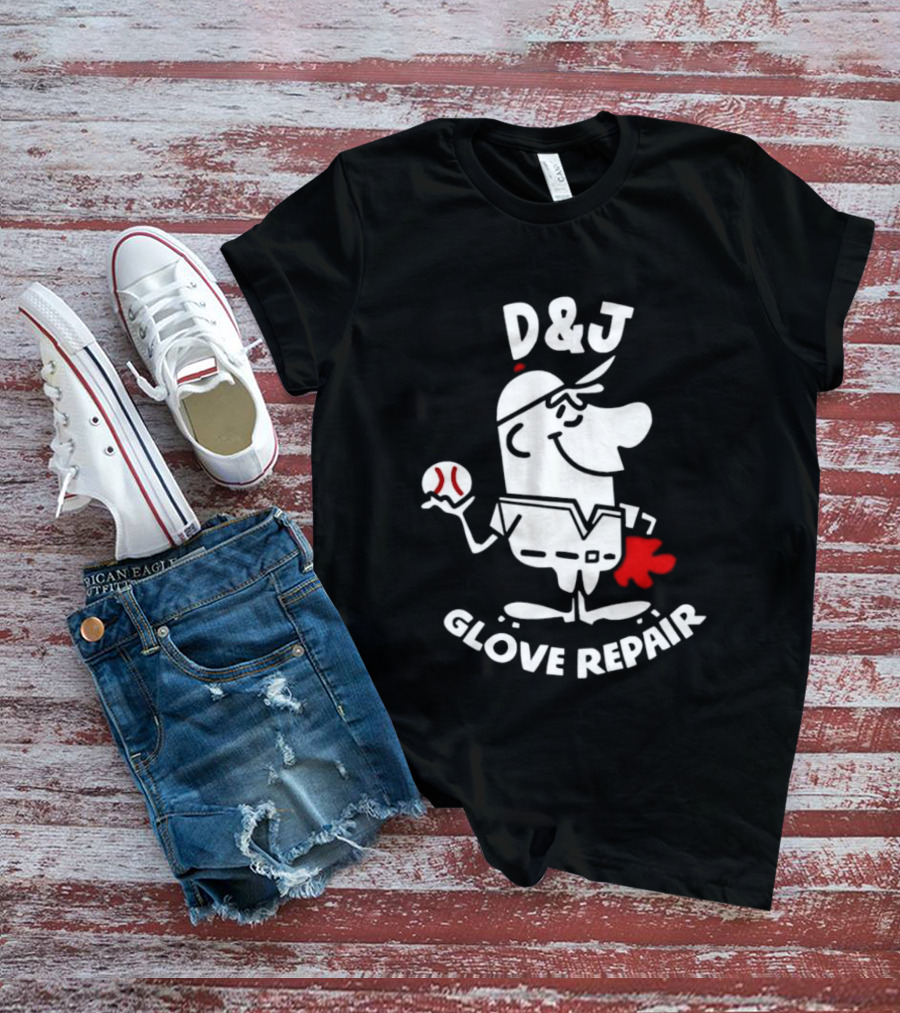 D And J Glove Repair Baseball Cartoon T-Shirt