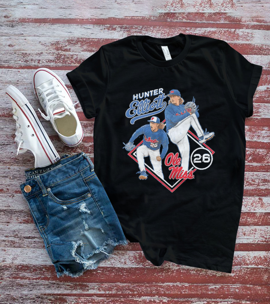 Hunter Elliott Ole Miss Rebels Baseball Pitcher 26 T-Shirt