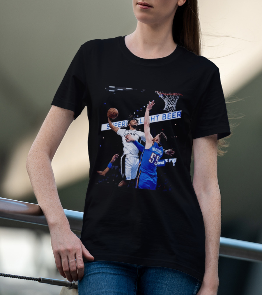 Spurs Dunk Over Hartenstein NBA Basketball Action T-Shirt
