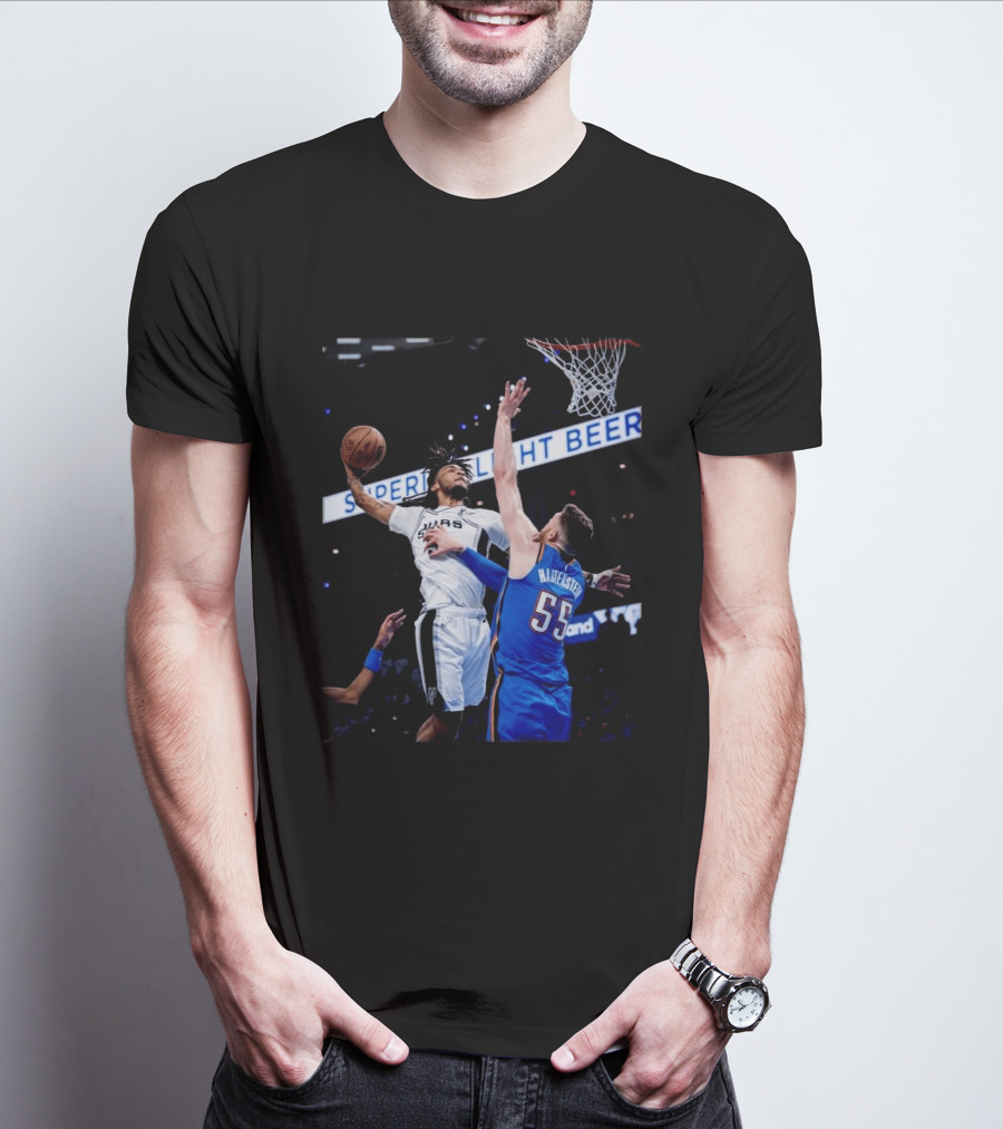 Spurs Dunk Over Hartenstein NBA Basketball Action T-Shirt
