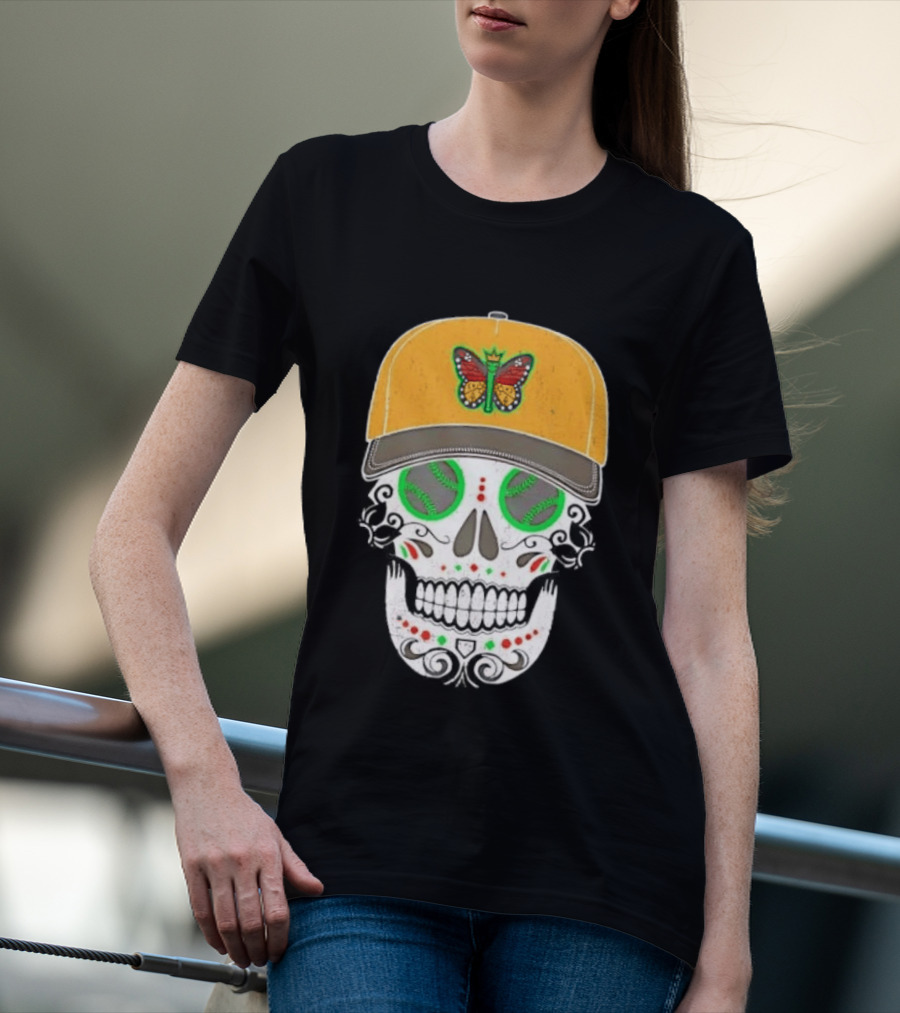 Eugene Emeralds Sugar Skull Baseball Butterfly Cap T-Shirt