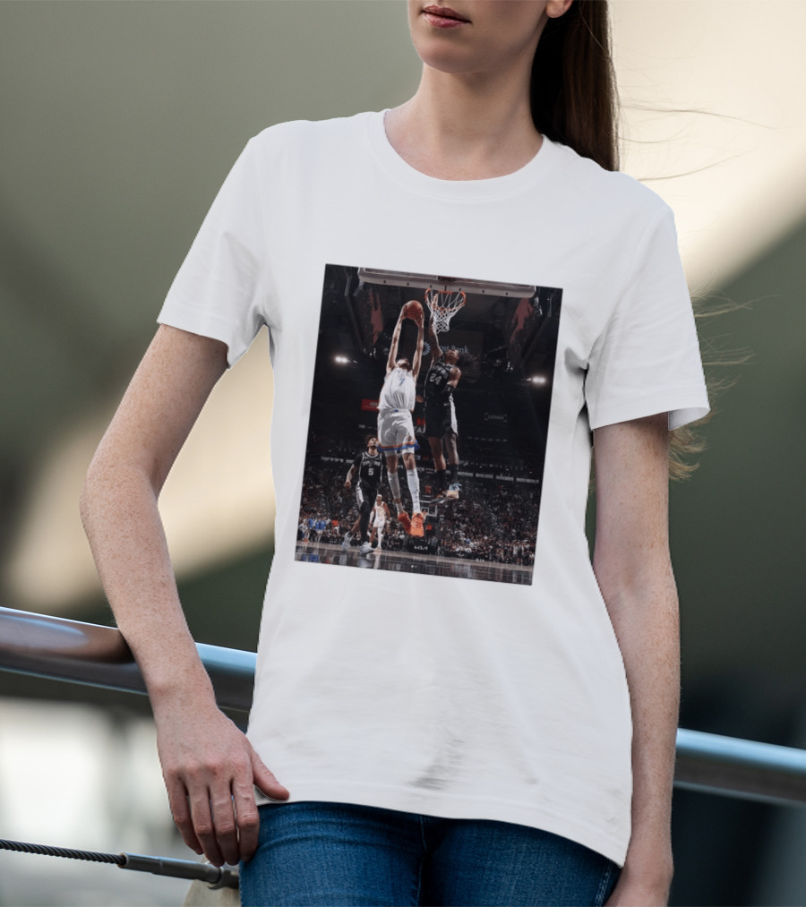 Spurs Devin Vassell Blocks Thunder Chet Holmgren NBA Basketball Moment T-Shirt