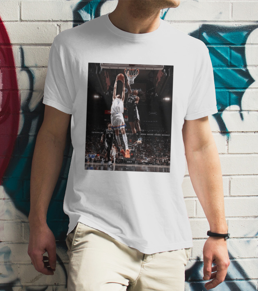 Spurs Devin Vassell Blocks Thunder Chet Holmgren NBA Basketball Moment T-Shirt