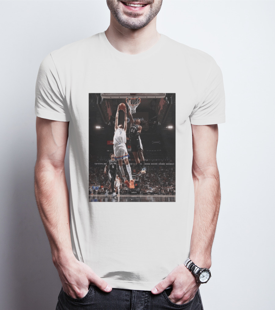 Spurs Devin Vassell Blocks Thunder Chet Holmgren NBA Basketball Moment T-Shirt