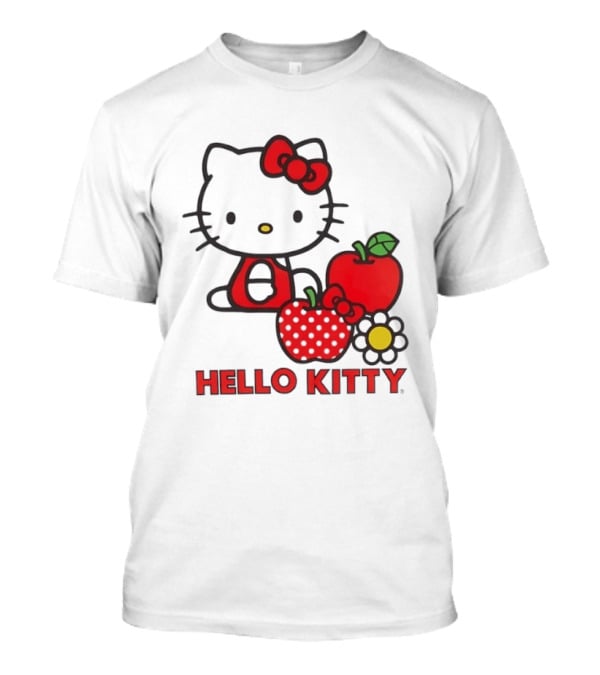 Hello Kitty Sanrio With Apples Strawberry And Flower T-Shirt