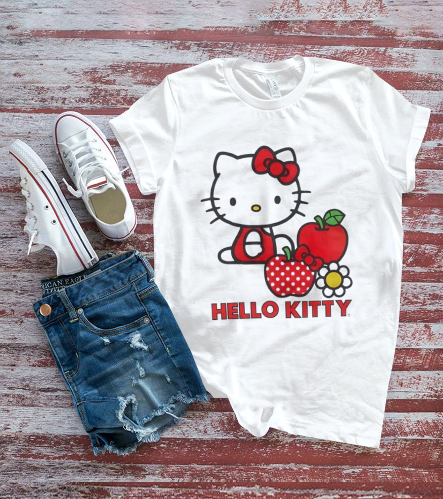 Hello Kitty Sanrio With Apples Strawberry And Flower T-Shirt
