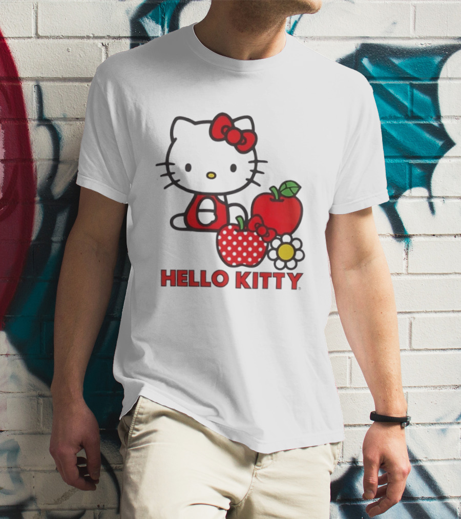 Hello Kitty Sanrio With Apples Strawberry And Flower T-Shirt