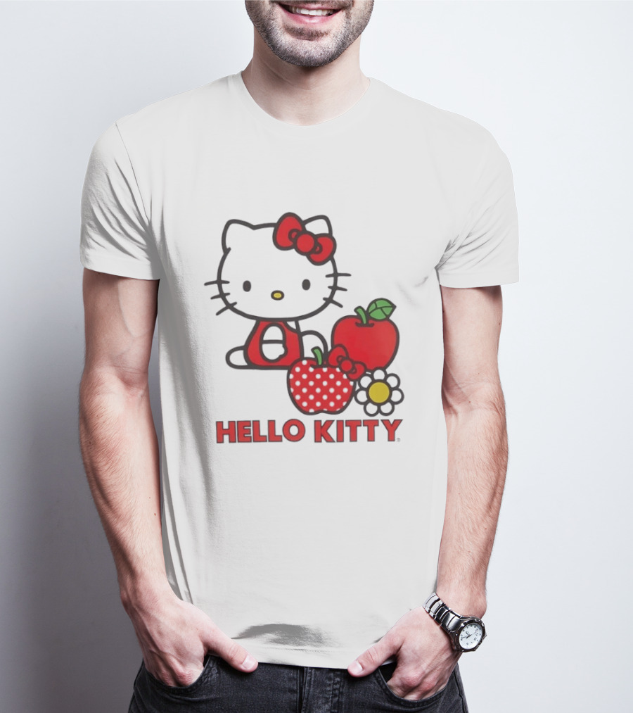 Hello Kitty Sanrio With Apples Strawberry And Flower T-Shirt
