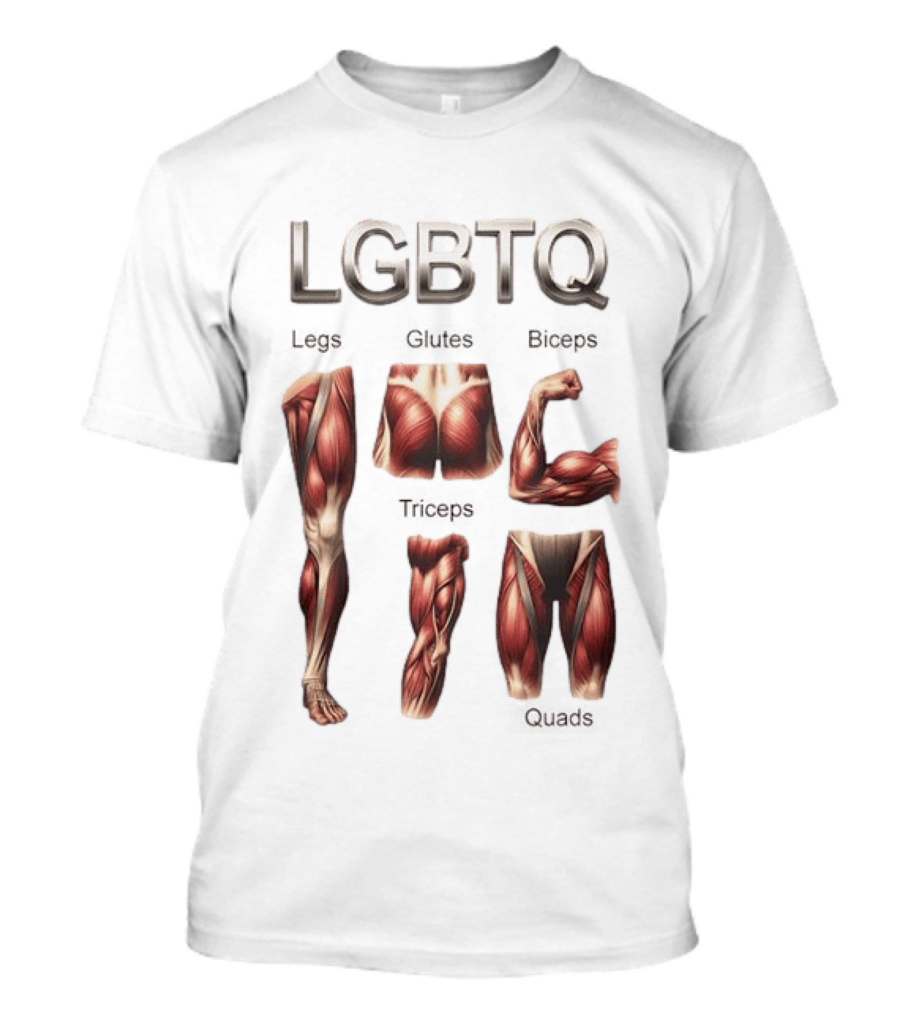 LGBTQ Legs Glutes Biceps Triceps Quads Muscle Anatomy T-Shirt
