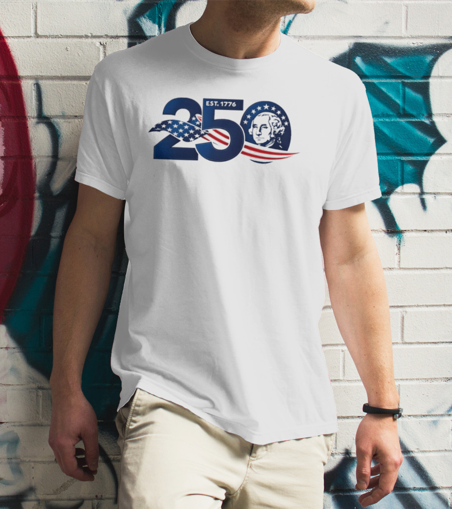 250 Years America 250th Anniversary Patriotic Est 1776 Washington Stars Stripes Eagle T-Shirt