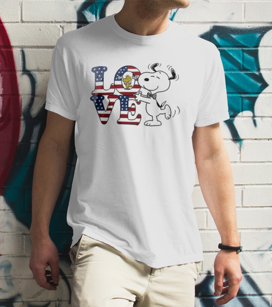 Peanuts Snoopy Love One Nation Under God American Flag 250 Years T-Shirt