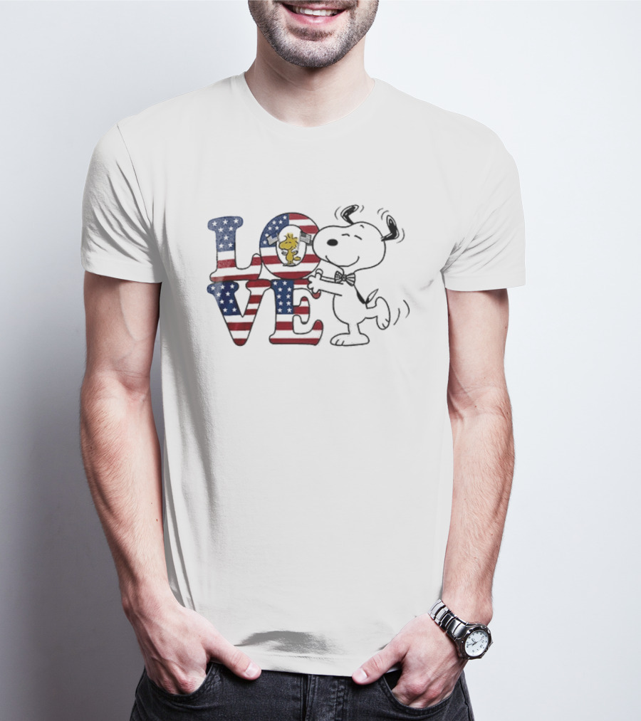 Peanuts Snoopy Love One Nation Under God American Flag 250 Years T-Shirt