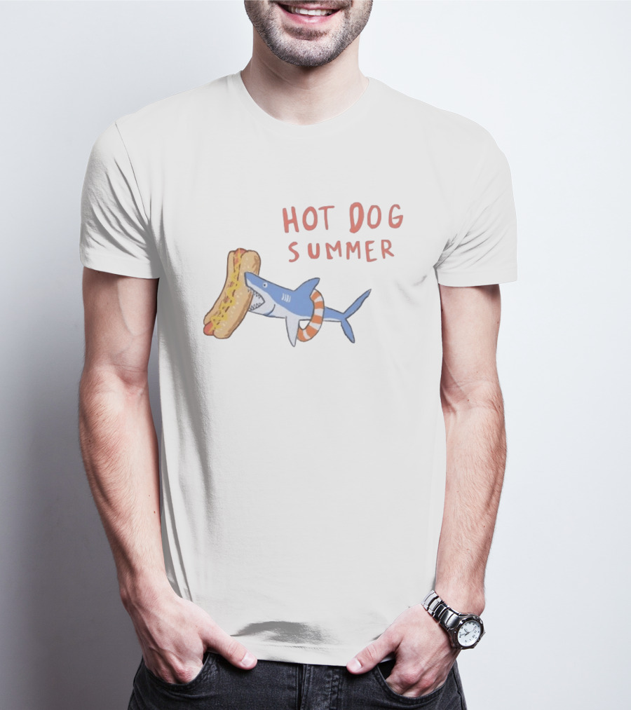 Hot Dog Summer Shark With Life Preserver And Snack T-Shirt