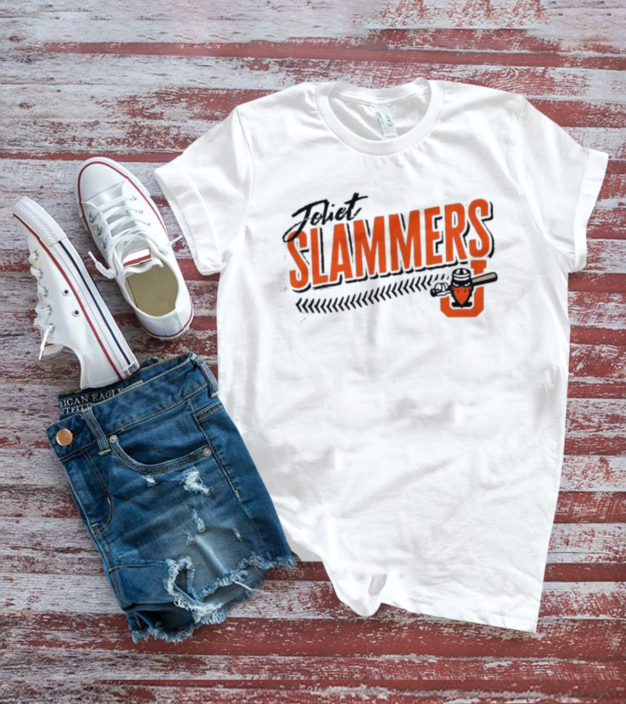 Joliet Slammers Baseball Orange Text With J Batting T-Shirt