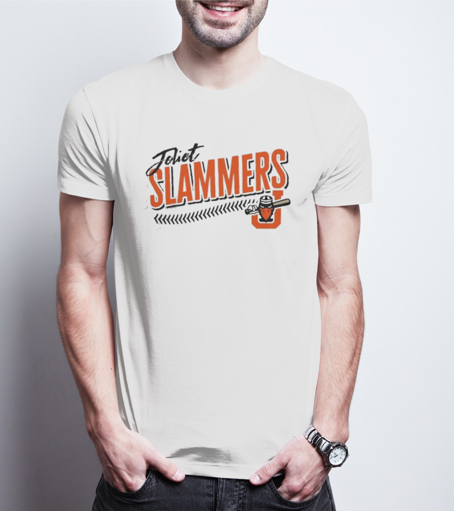 Joliet Slammers Baseball Orange Text With J Batting T-Shirt