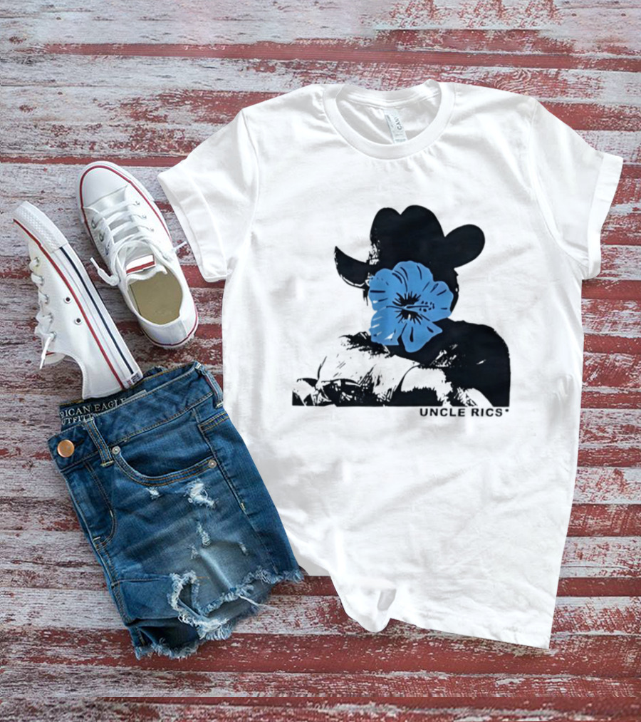 Andy Warhol Uncle Rics Blue Flower Cowboy Hat T-Shirt