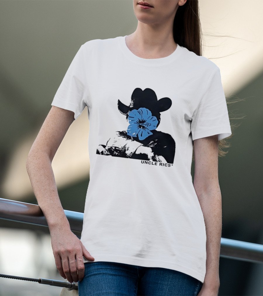 Andy Warhol Uncle Rics Blue Flower Cowboy Hat T-Shirt