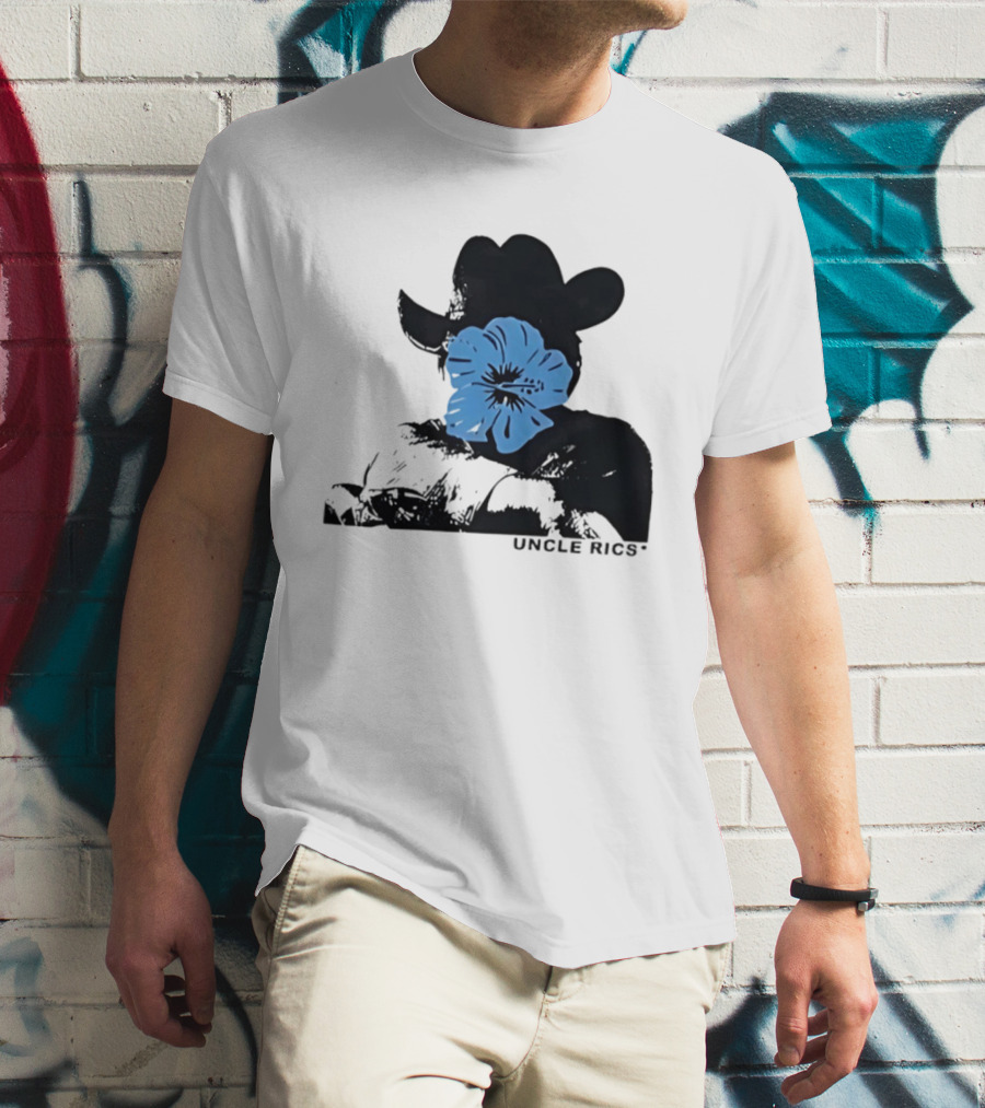 Andy Warhol Uncle Rics Blue Flower Cowboy Hat T-Shirt