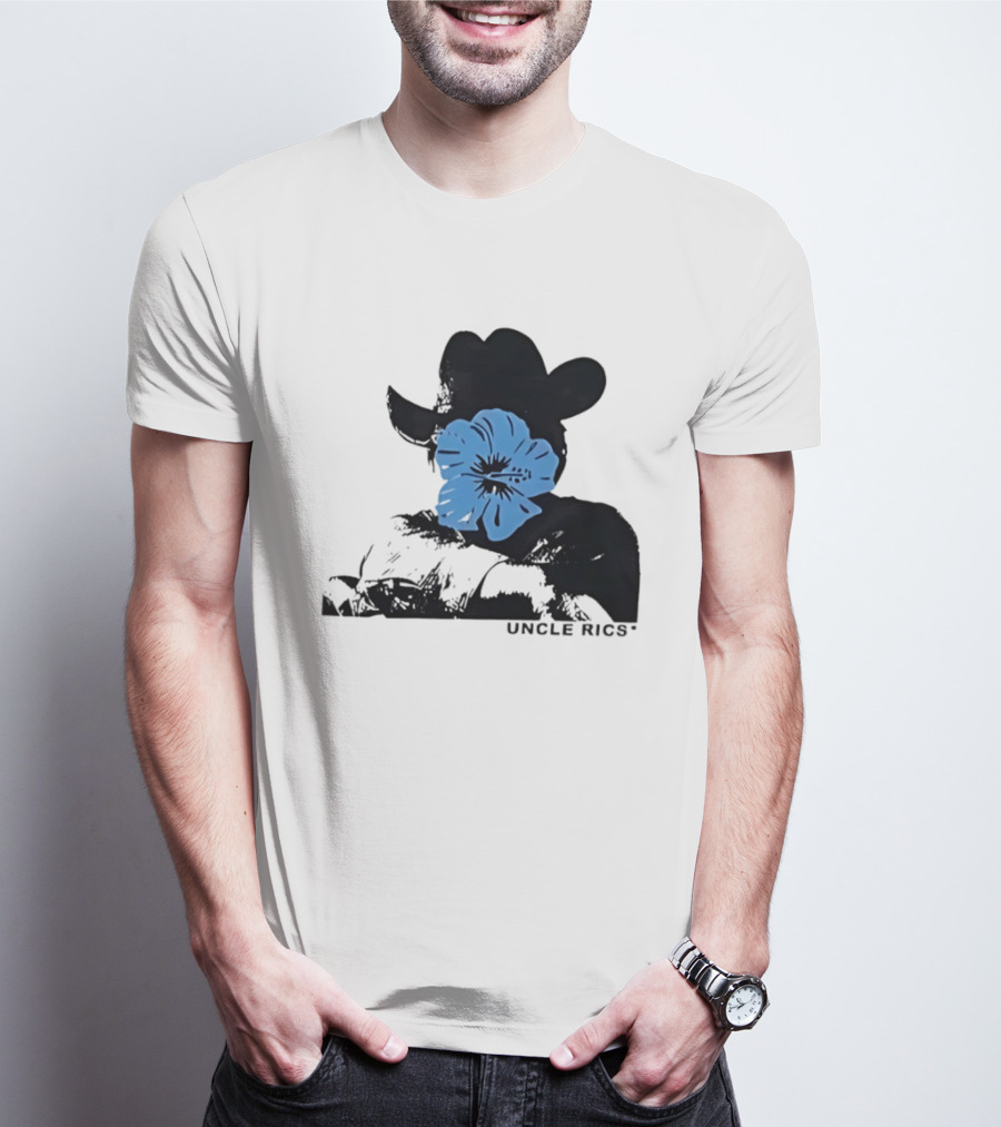 Andy Warhol Uncle Rics Blue Flower Cowboy Hat T-Shirt