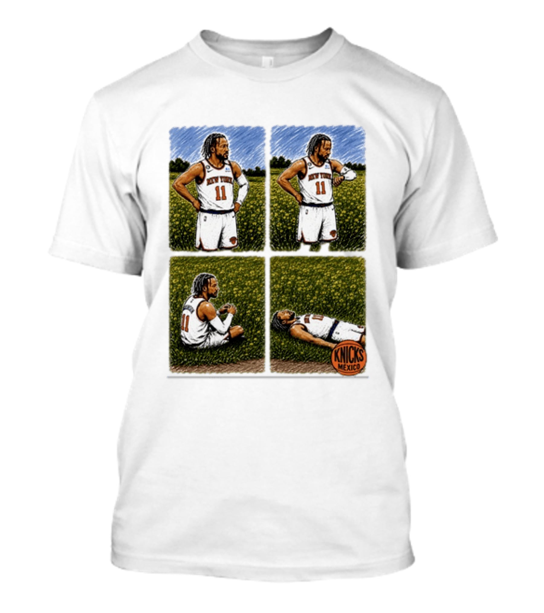 New York Knicks Jalen Brunson Whorled Tickseed Comic Knicks Mexico T-Shirt
